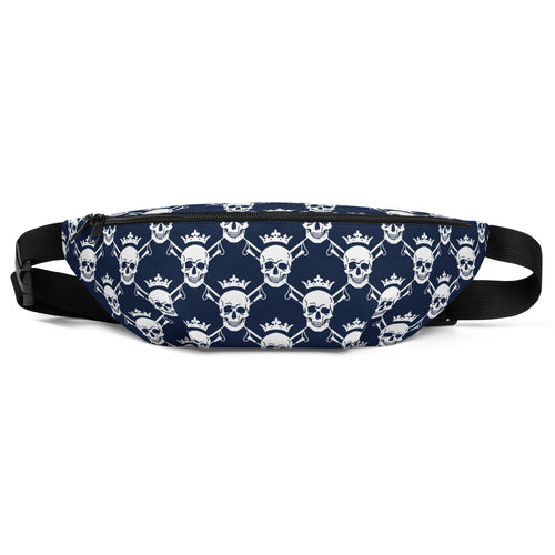 Front view of Skull and Crops belt bag in navy and white. Made by EQUESTRIANISTA Brand.