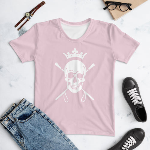 Equestrian Skull and Crops Short Sleeve Top in Blush Pink paired with jeans, tennis shoes and a bracelet. 