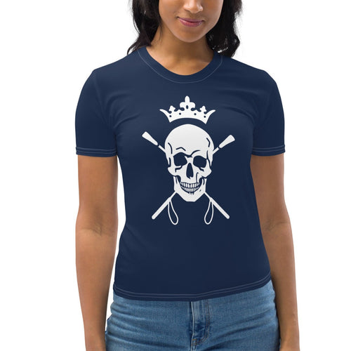 Women's Equestrian Skull and Crops Short Sleeve Top in Navy worn by model. 