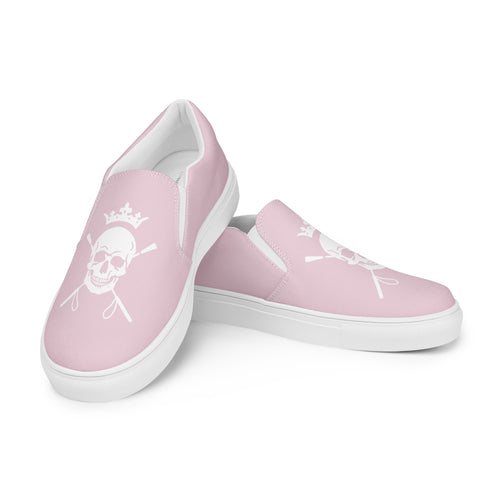 Equestrian Skull and Crops Slip-on Shoe in Blush Pink on white background.