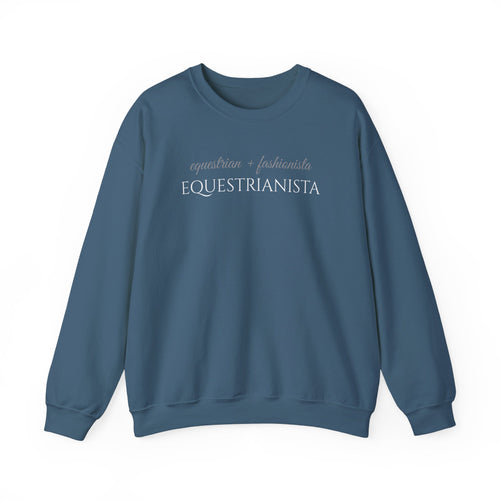 Women's equestrian fashionista crewneck sweatshirt in indigo blue.