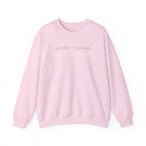 Women's equestrian fashionista fleece crewneck in pink.