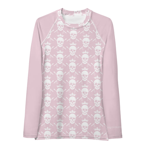 Skull and Crops Equestrian Sunshirt Base Layer in Blush Pink on white background.