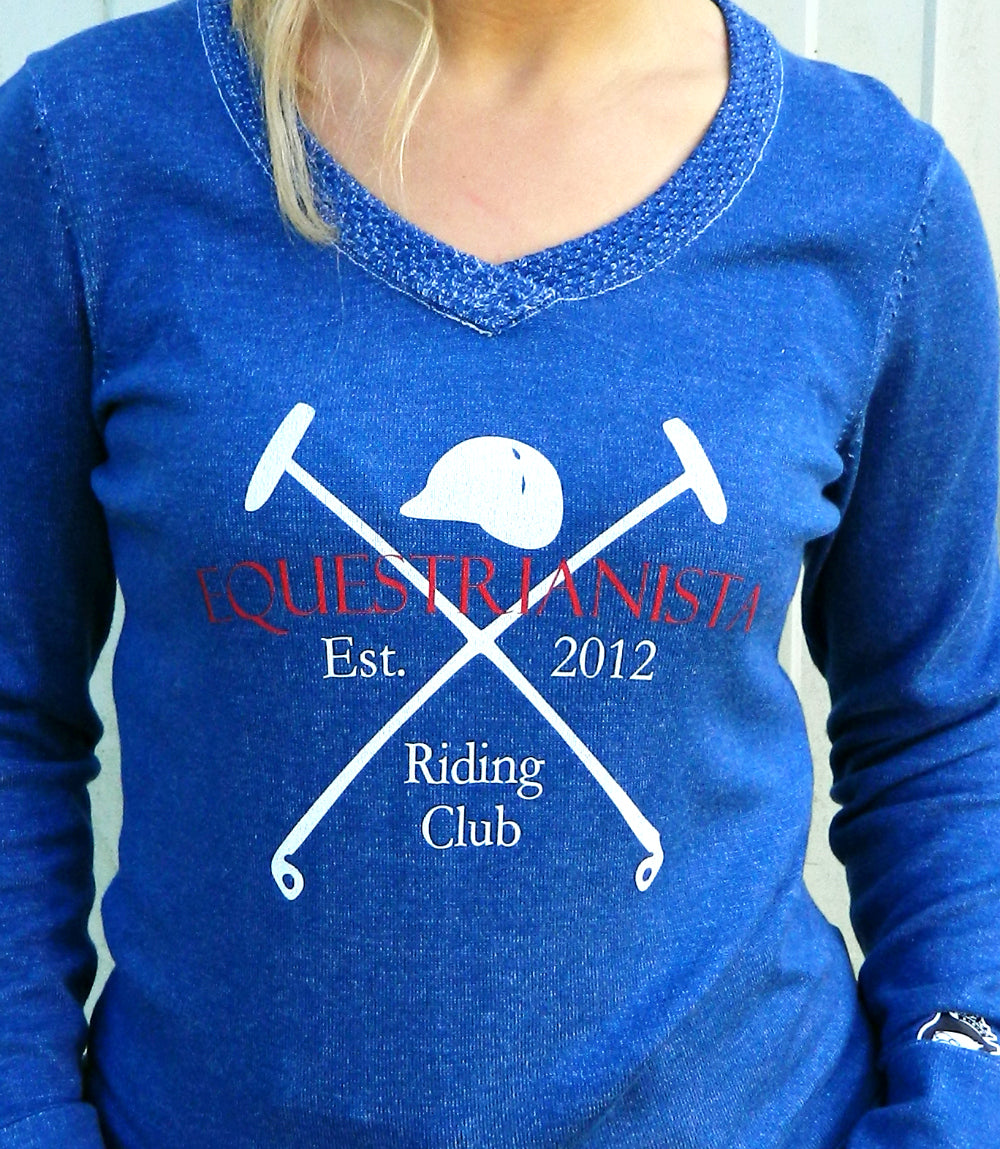 Equestrianista Riding Club V-Neck Cotton Sweater from Equestrianista Brand Apparel and Accessories. 
