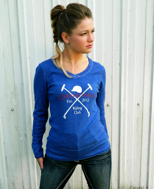 Women's Equestrian Riding Club Sweater in Blue by Equestrianista.