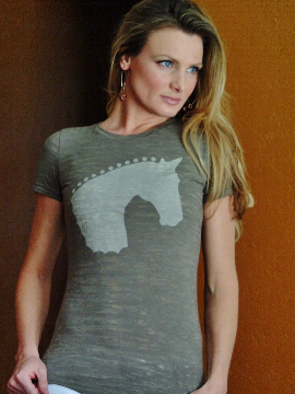 Dressage Horse Head T-Shirt in Army Beige by Equestrianista Collection.